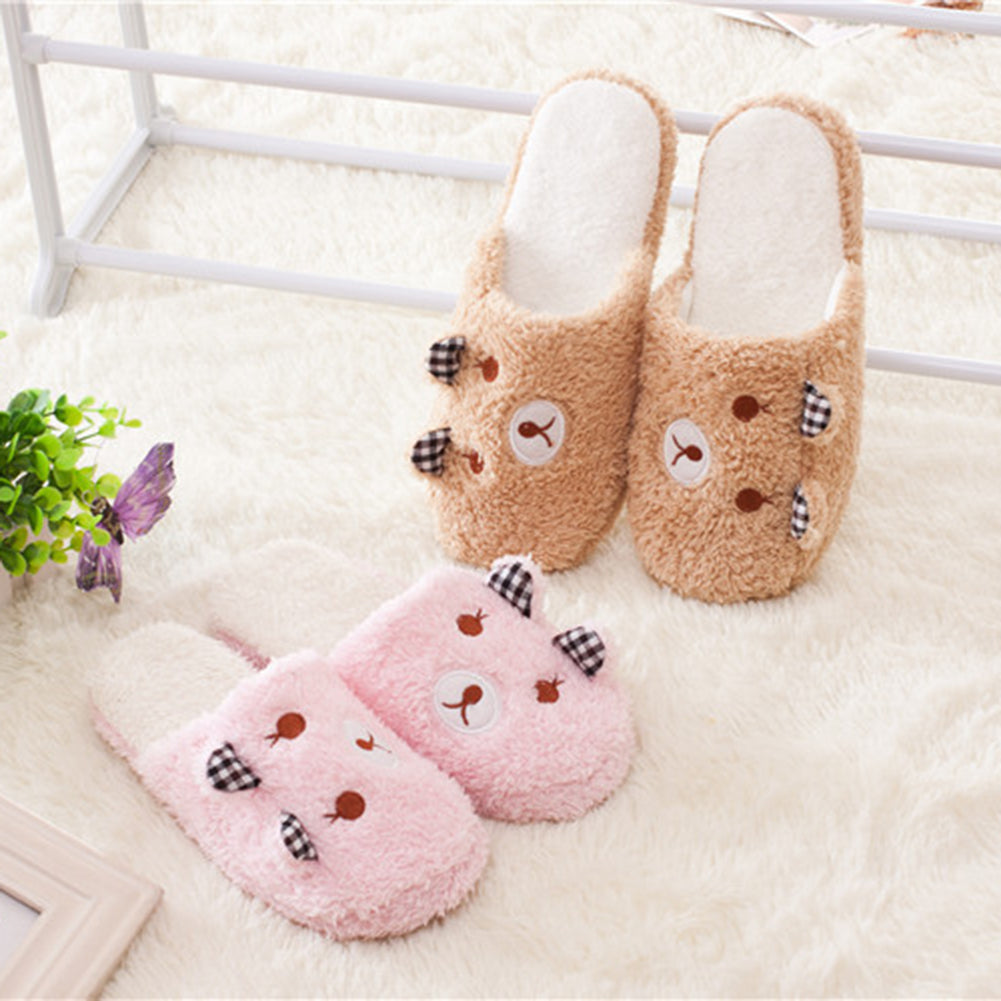 Women Lovely Bear Pattern Soft Sole Cotton-padded Slippers Winter Indoor Shoes