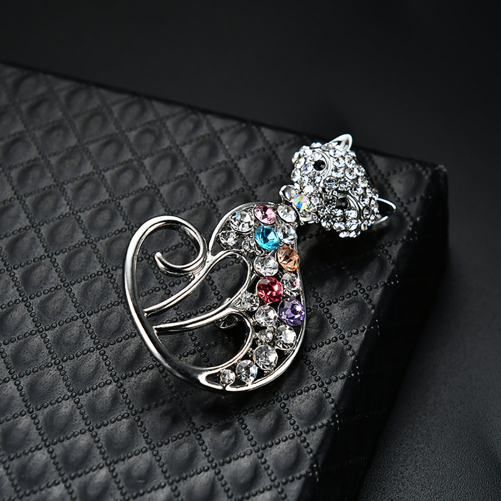 Women Cute Cat Fox Shiny Rhinestones Brooch Pin Badge Coat Dress Decor Jewelry