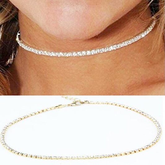 Fashion Women Shiny Rhinestones Collar Choker Necklace Wedding Party Jewelry