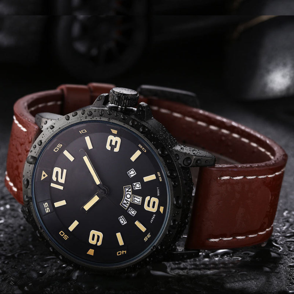 Genuine Leather Date Display Waterproof Quartz Business Men Wrist Watch Gift