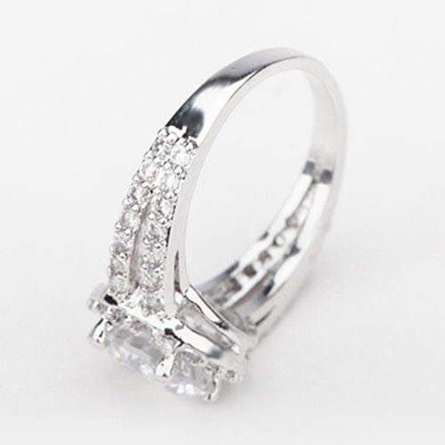 Zirconia Gem Inlaid Silver Plated Ring Luxury Wedding Party Gift Finger Jewelry