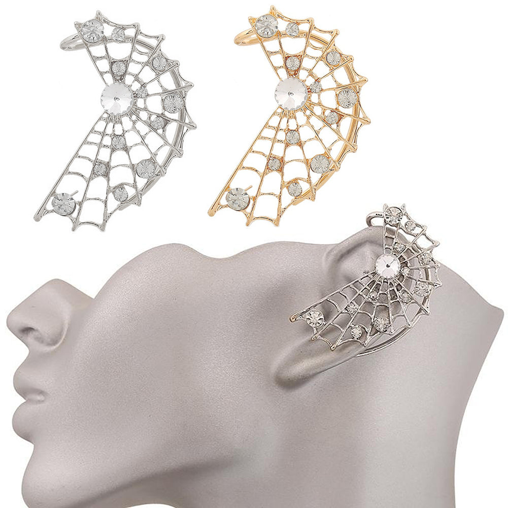 1Pc Fashion Women Earrings Hollow Spider Web Zircon Left Ear Wrap Clip Cuff