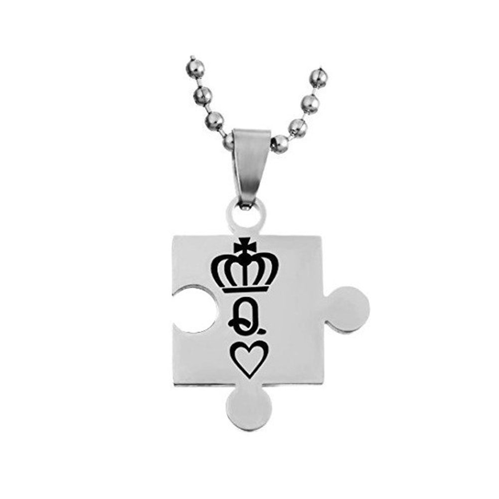 K Q Crown Puzzle Style Pendant Titanium Steel Couple Necklace Jewelry Gift