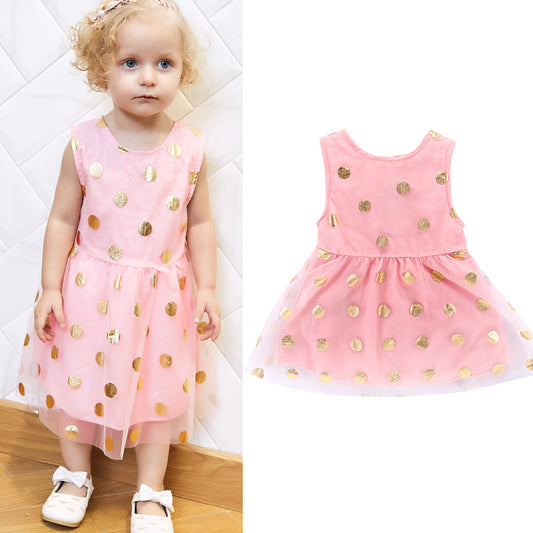 Princess Toddler Baby Girl Fashion Gilding Dots Gauze Sundress Sleeveless Dress
