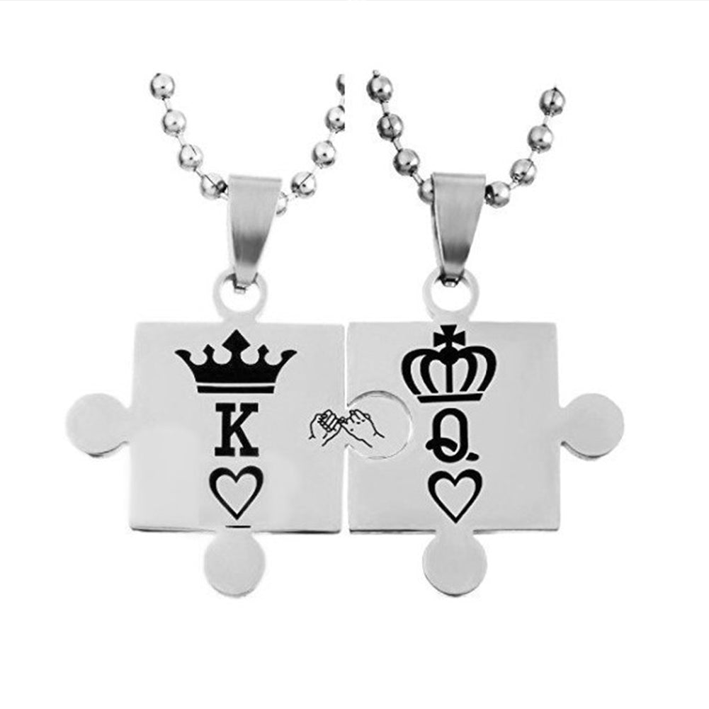 K Q Crown Puzzle Style Pendant Titanium Steel Couple Necklace Jewelry Gift