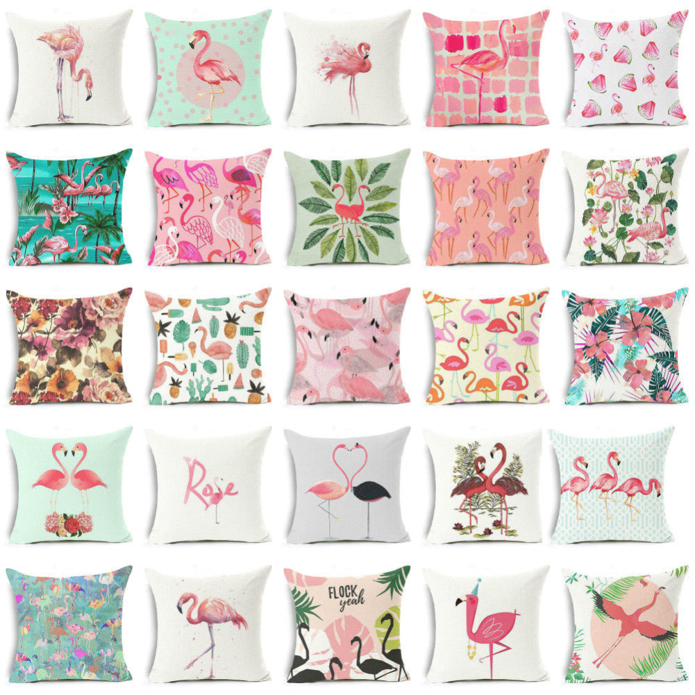 18Inch Linen Flamingo Flowers Sofa Waist Cushion Pillow Case Cover Home Decor