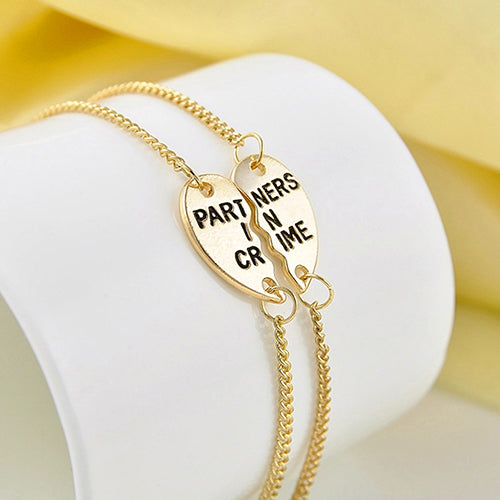 2 Pcs Fashion Cute Partners Love Heart Bangle Best Friends Gifts Chain Bracelets