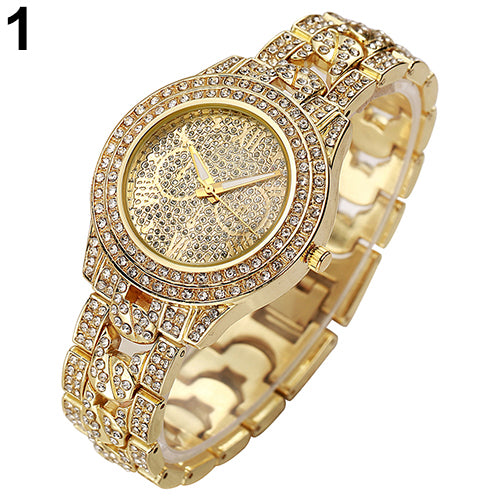 Women's Fashion Luxury Inlaid Shiny Rhinestone Round Dial Quartz Wrist Watch