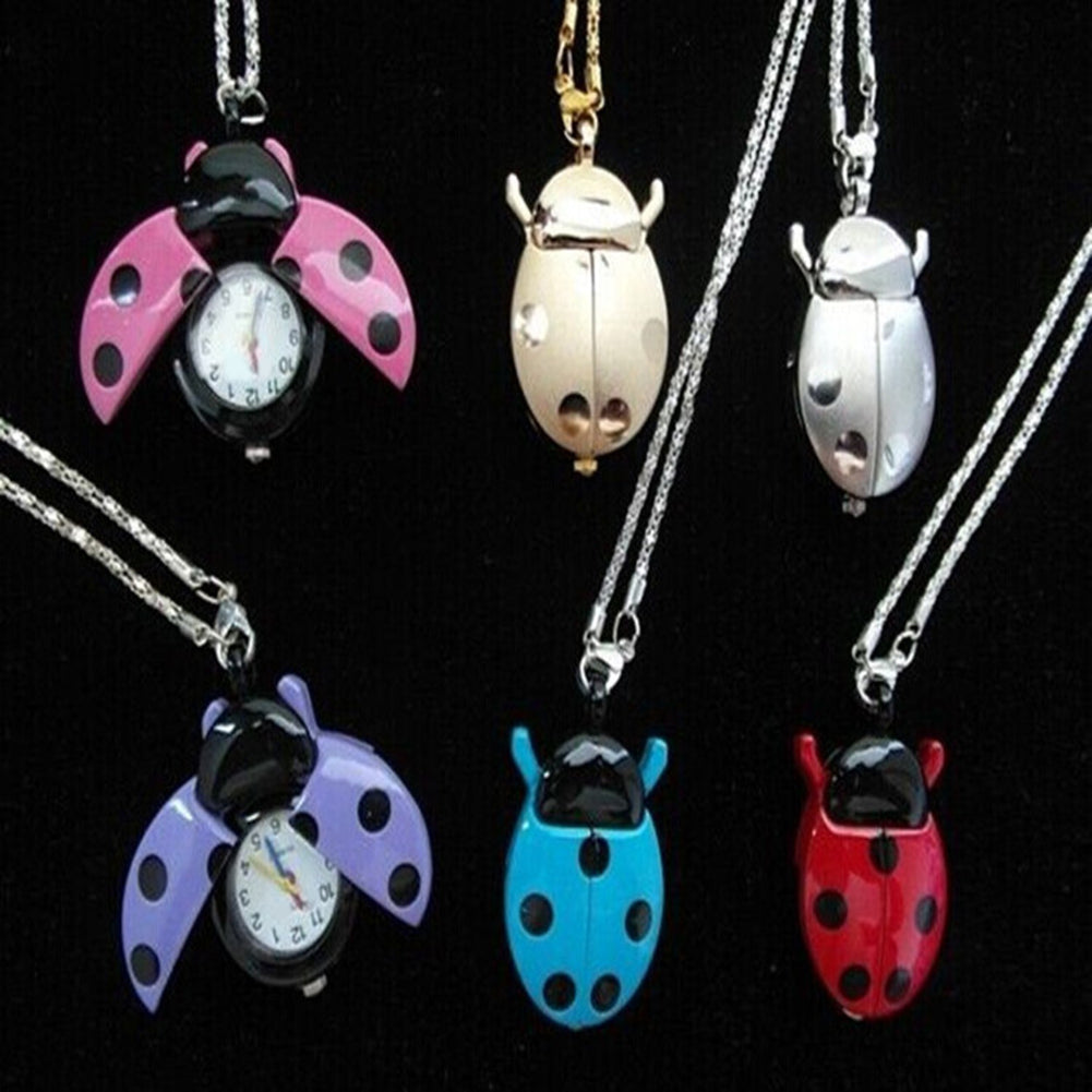 Retro Beetle Ladybug Shape Quartz Pocket Watch Necklace Pendant Unisex Gifts
