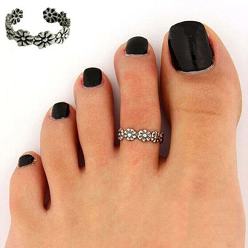 2Pcs Women Vintage Adjustable Silver Plated Finger Foot Toe Ring Beach Jewelry