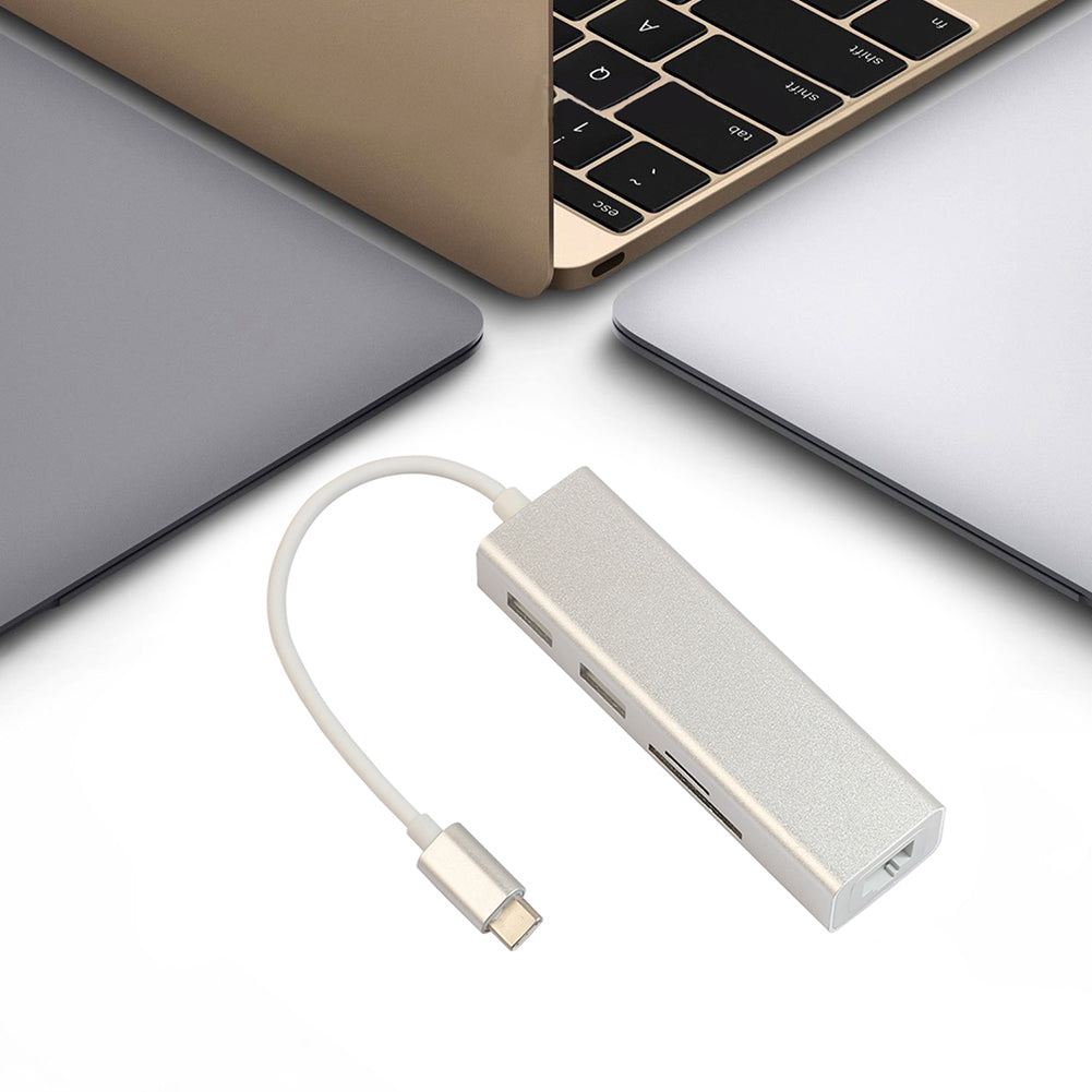 USB Type C Hub Wired Gigabit Ethernet Card LAN Adapter with SD/TF Card Reader