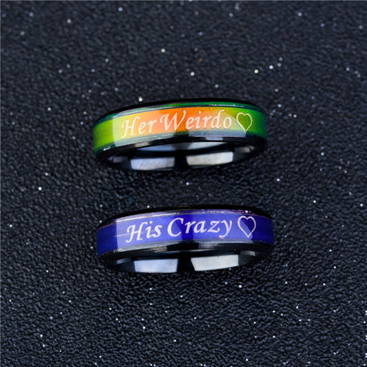 His Crazy Her Weirdo Color Changing Titanium Couple Rings Jewelry Ornament Gift
