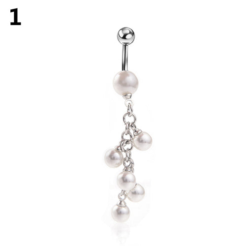 Women's Fashion Faux Pearls Body Piercing Navel Belly Button Ring Xmas Gift