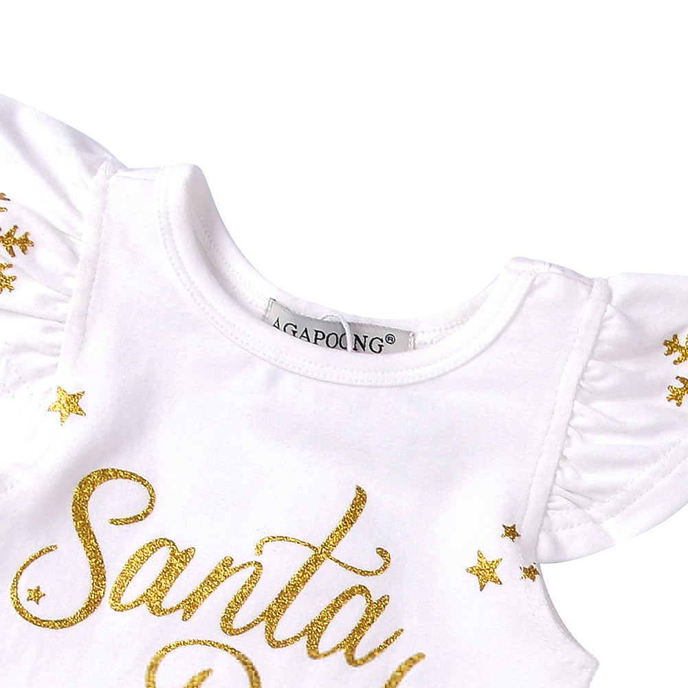 Christmas Baby Girls Snowflake Santa Baby Print Short Sleeve Romper Dots Pants