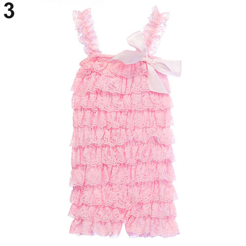 Girls' Lovely Cutie Bowknot Lace Ruffle Petti Toddler Baby Sling Romper Jumpsuit