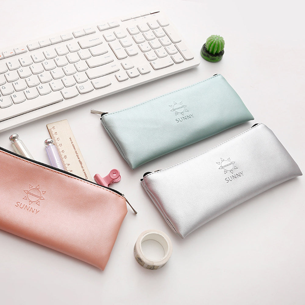 Sunny Faux Leather Pen Pouch Pencil Case Stationery Storage Bag Student Gift