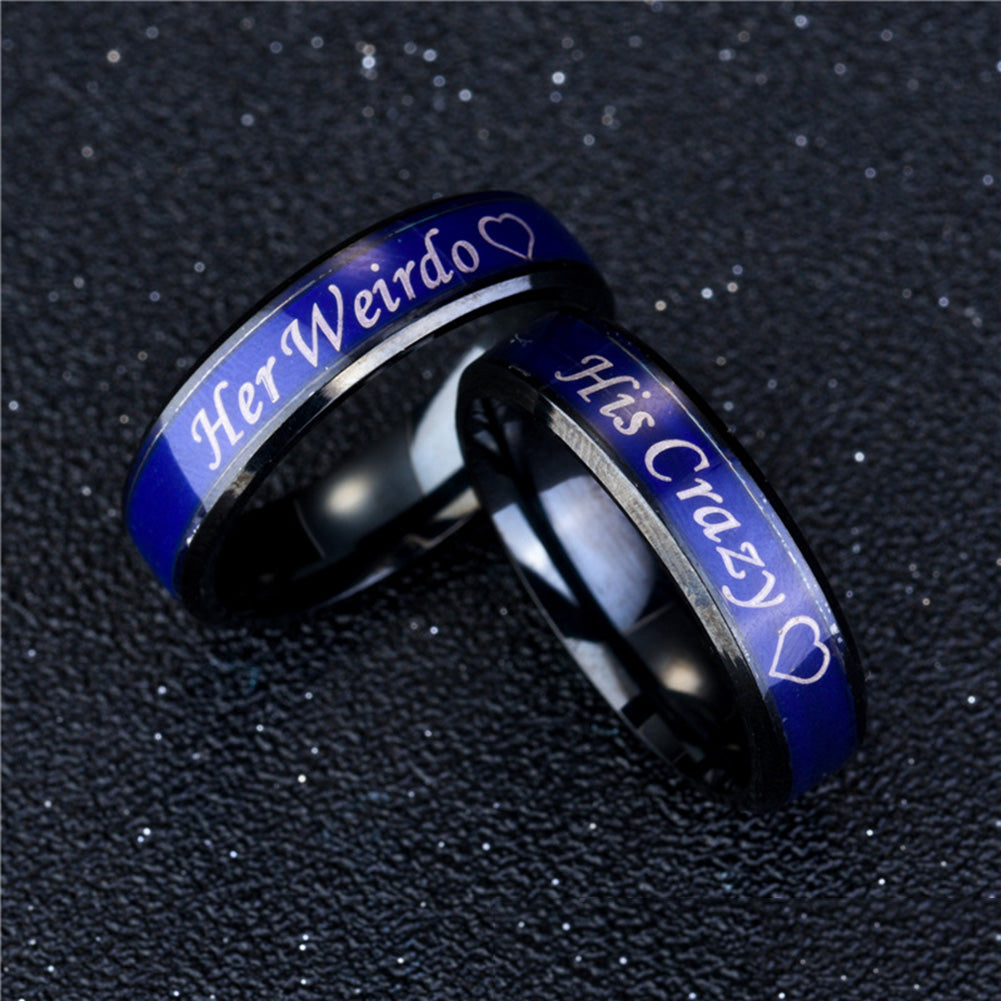 His Crazy Her Weirdo Color Changing Titanium Couple Rings Jewelry Ornament Gift