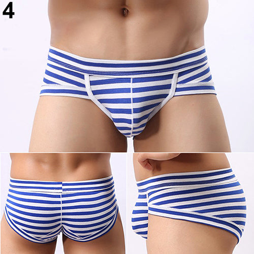 Men's Sexy Bulge Pouch Striped Underwear Boxer Briefs Shorts Cotton Underpants