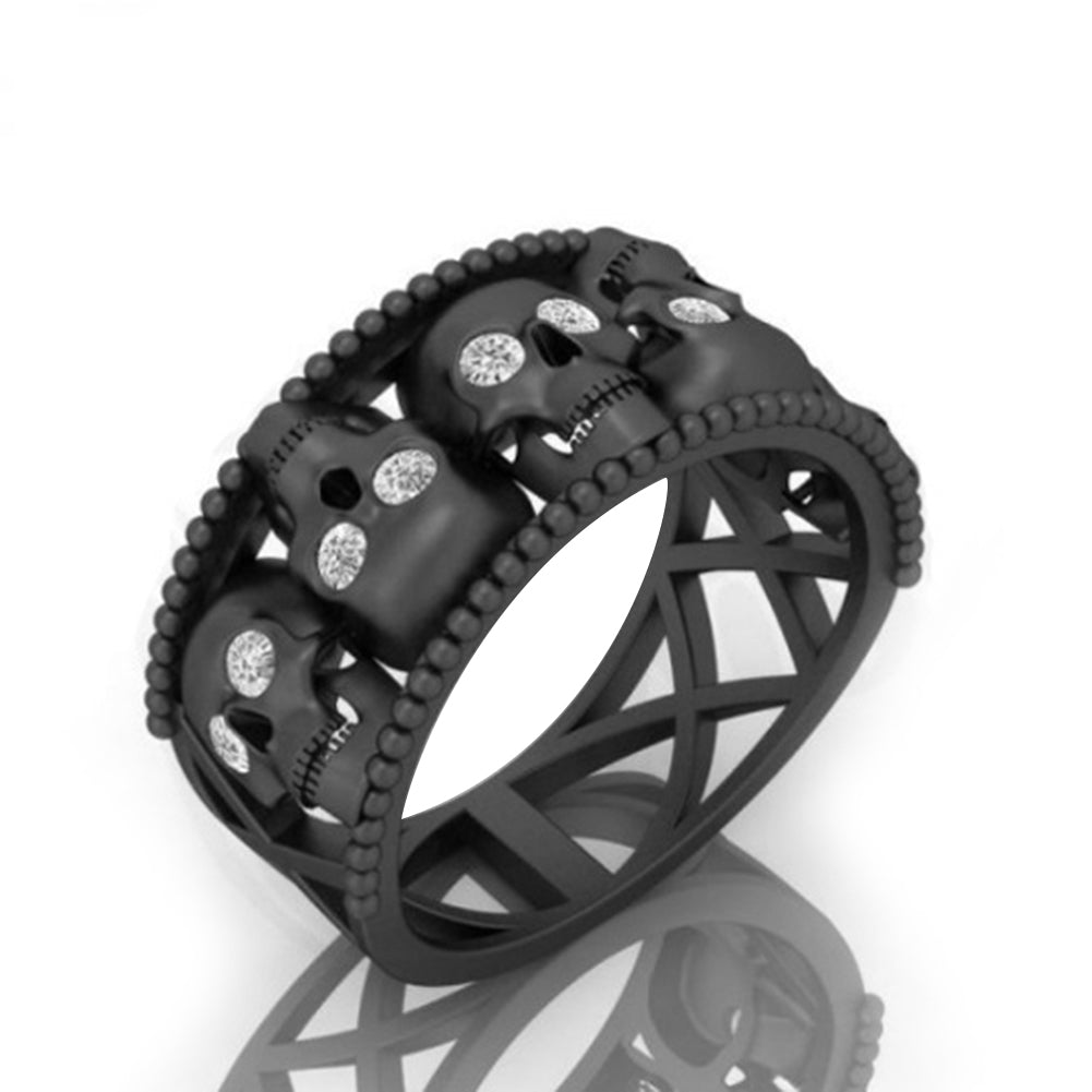 Party Club Luxury Round Cut Rhinestone Punk Skull Ring Women Finger Jewelry