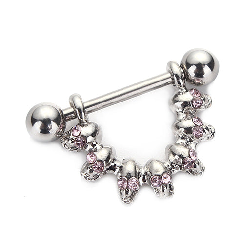 1 Pair Women's Fashion Skull Rhinestone Dangle Nipple Ring Piercing Bar Jewelry