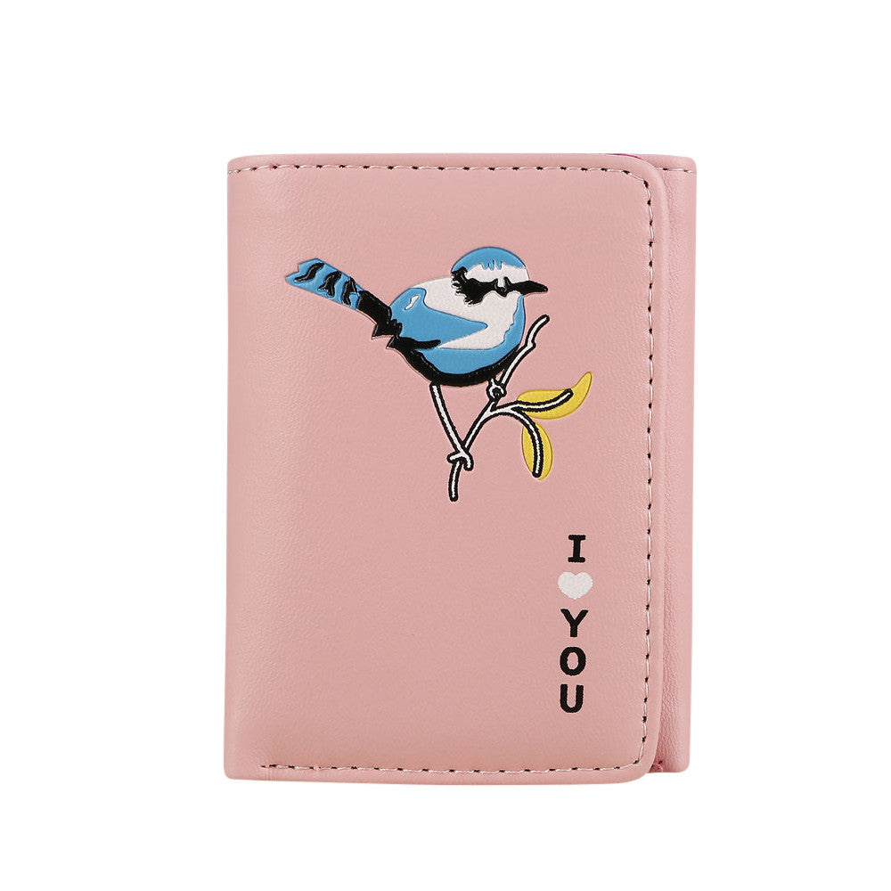 Women Retro Birds Printing Short Wallet Coin Purse Card Holders Handbag