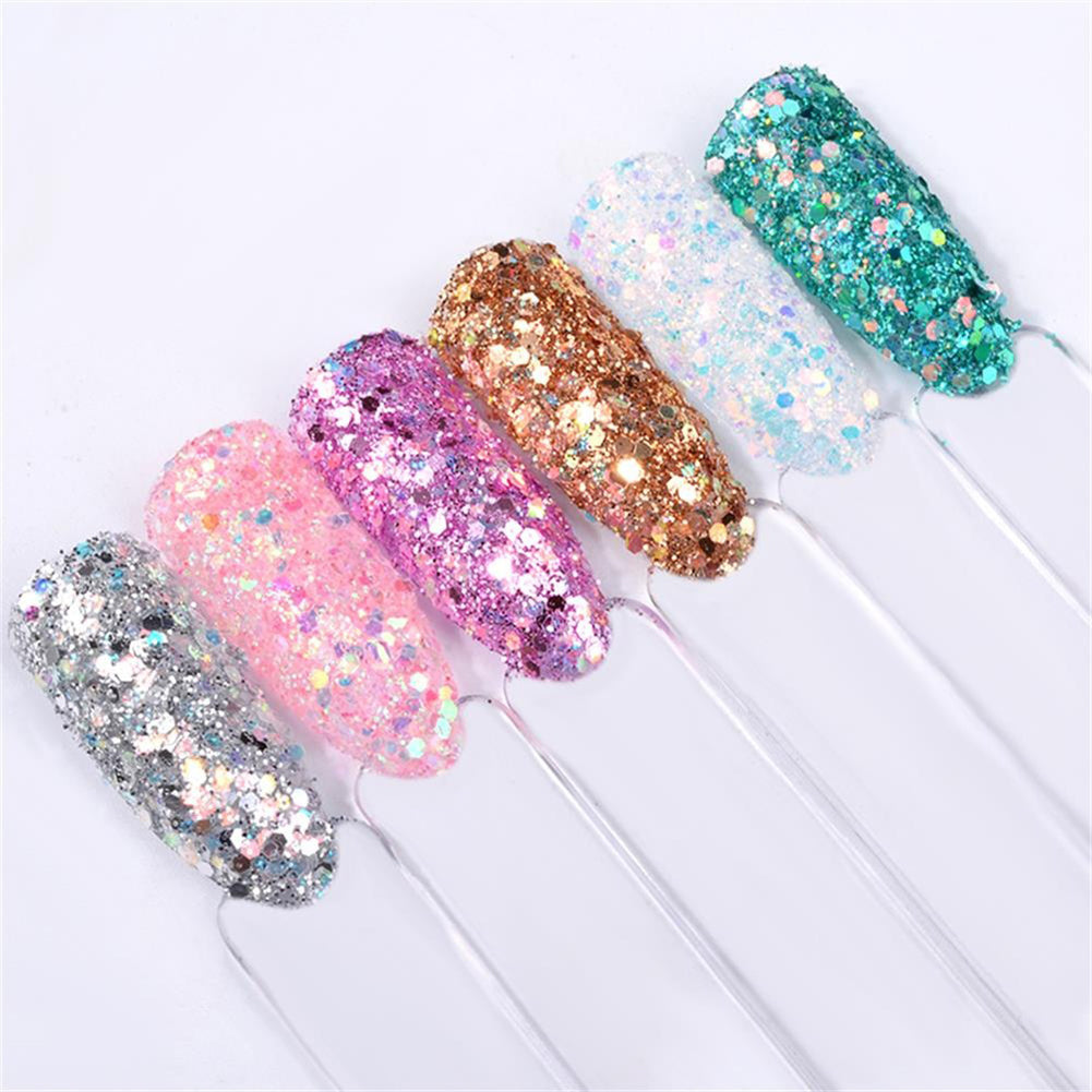 6Pcs Colorful Manicure Pigments Paillette Laser Sequins Nail Glitter Powder