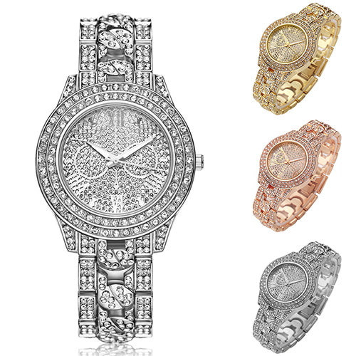 Women's Fashion Luxury Inlaid Shiny Rhinestone Round Dial Quartz Wrist Watch