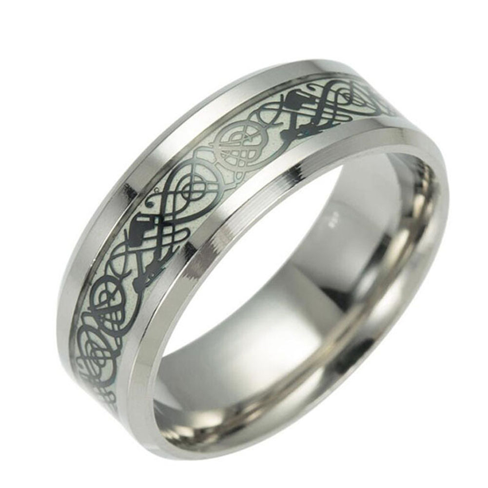 Vintage Luminous Dragon Design Stainless Steel Classic Band Ring for Men Women