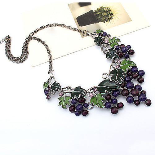 Women's Fashion Grape Leaves Pendant Choker Chain Necklace Earrings Jewelry Set