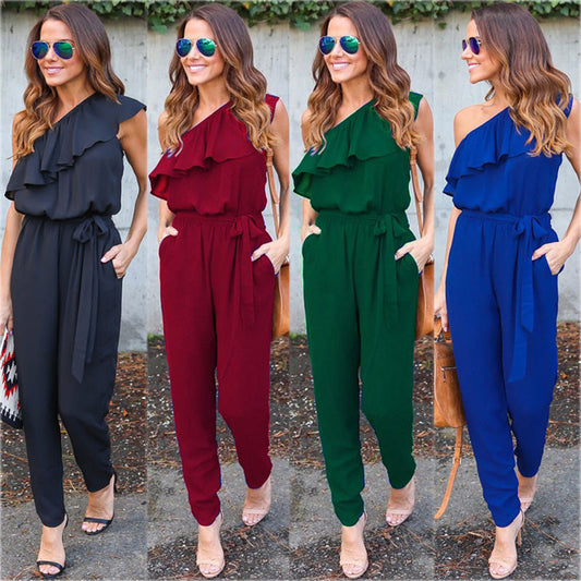 Women Summer Fashion Slash Neck Jumpsuit Playsuit Romper Long Trousers Clubwear