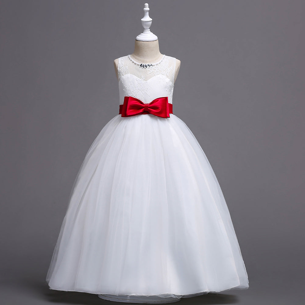 Summer Little Princess Baby Girl O-Neck Bow Sleeveless Party Long Formal Dress