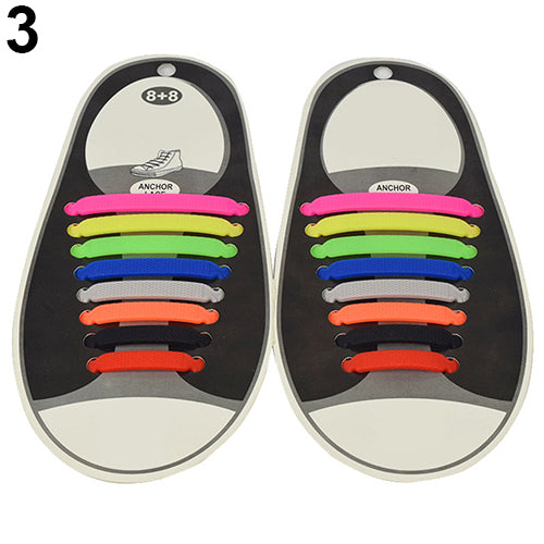 16Pc/Set Women Men Athletic Shoelaces Elastic Silicone All Sneakers Fit Strap