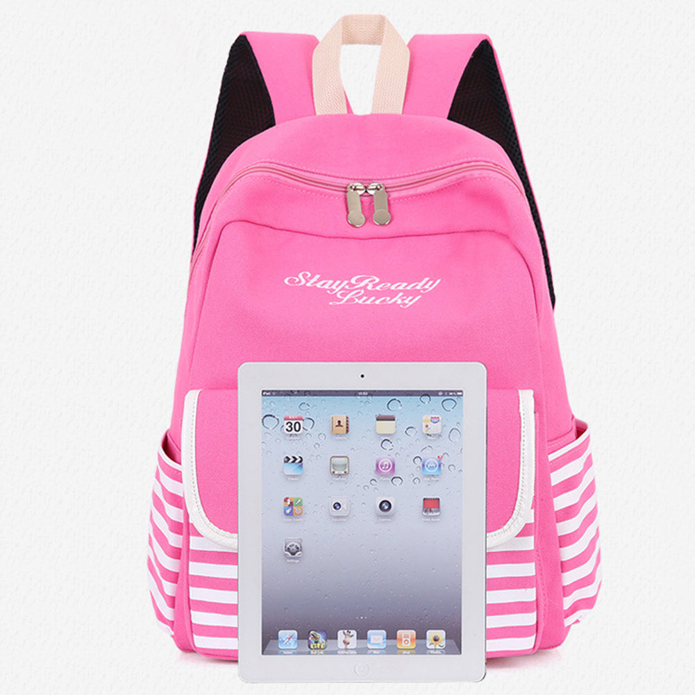 Fashion Backpack Striped Letters Embroidered School Bag Rucksack Shoulders Bag