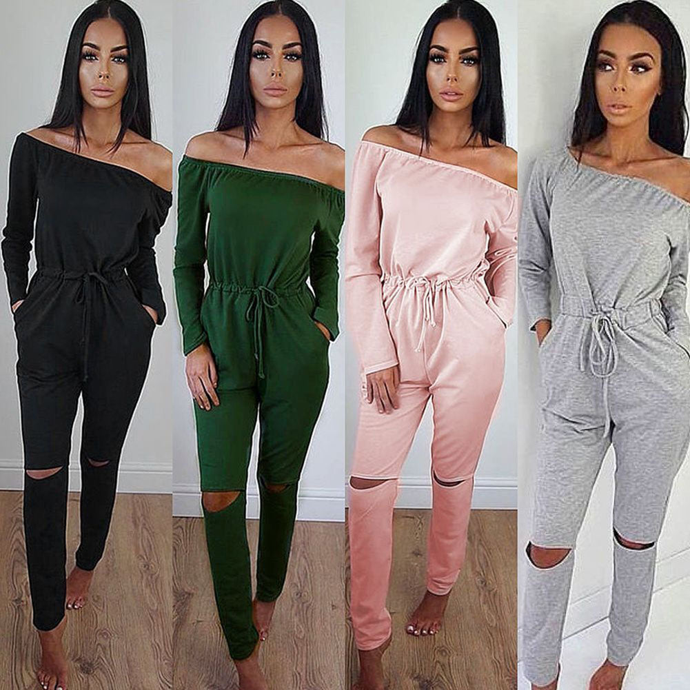 Sexy Clubwear Bodycon Solid Color Off Shoulder Jumpsuit Romper Long Trousers