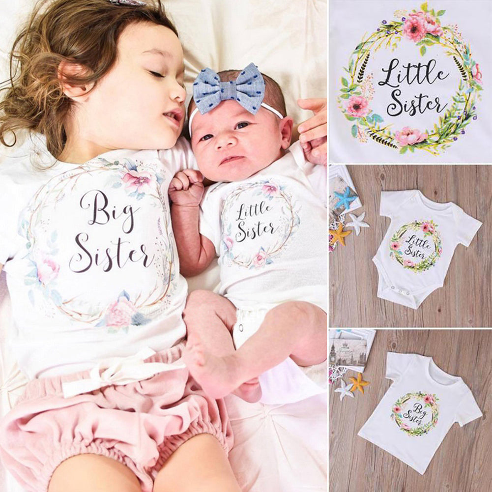 Newborn Girl Baby Kids Little Sister Romper Bodysuit Big Cotton T-shirt Top Gift