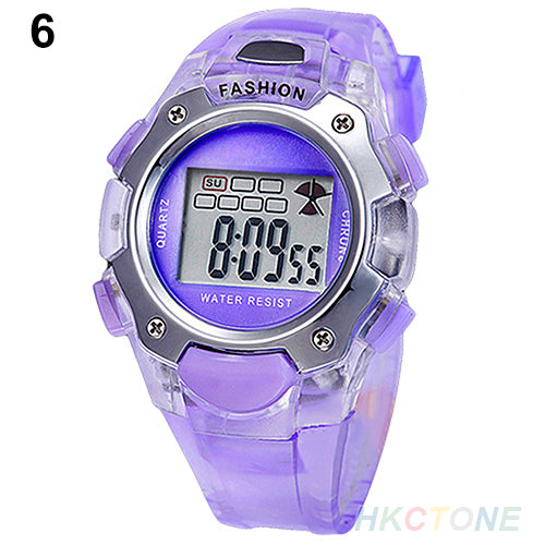 Unisex Boy Girl Children Digital Week Alarm Backlight Jelly Sport Wrist Watch