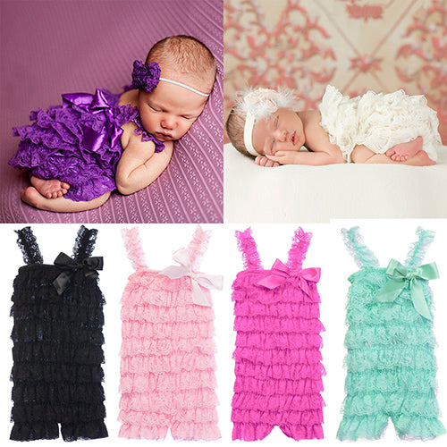 Girls' Lovely Cutie Bowknot Lace Ruffle Petti Toddler Baby Sling Romper Jumpsuit