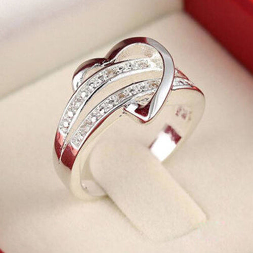 Women's 925 Sterling Silver Love Heart Zirconia Wedding Ring US 7-9