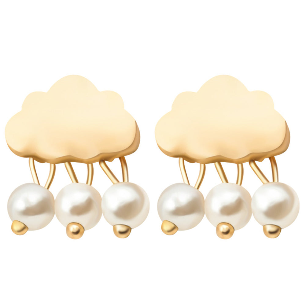 Fashion Women Cloud Raindrop Ear Studs Faux Pearl Earrings Birthday Party Gift