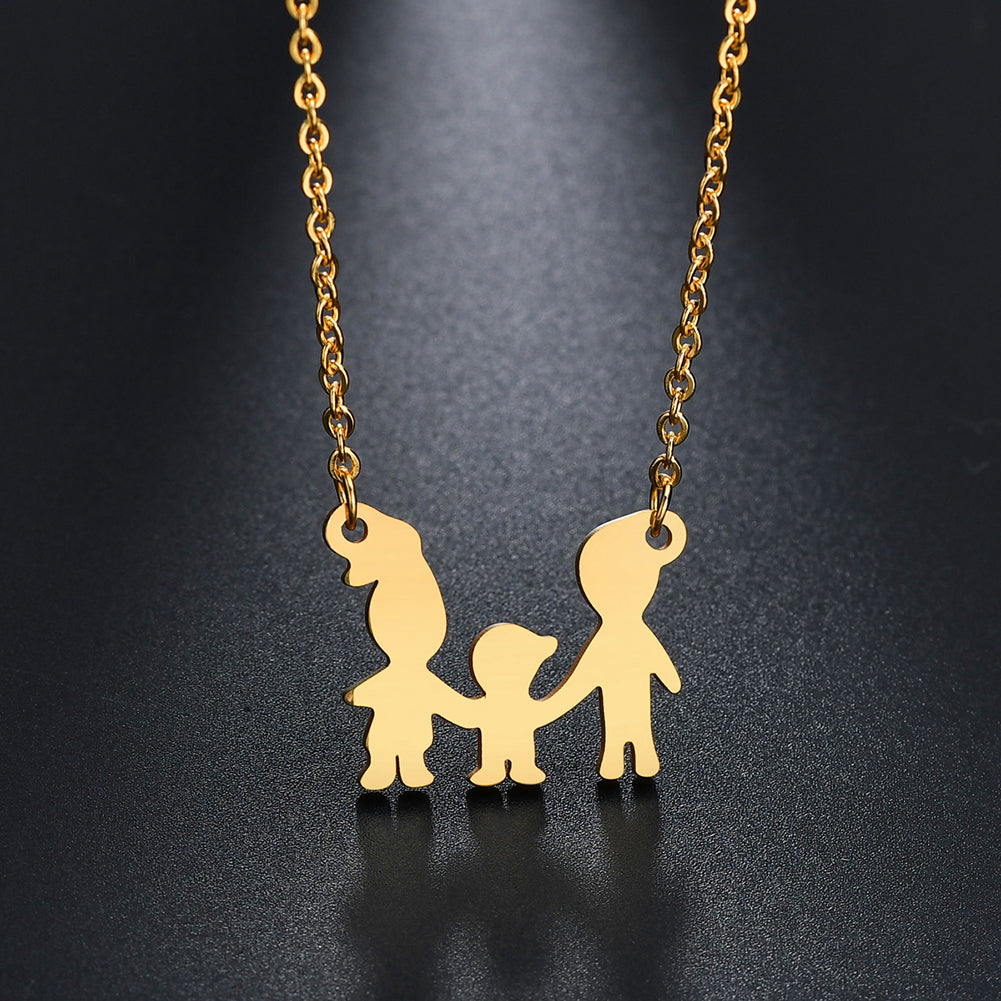 Lovely Family Pendant Stainless Steel Bracelet Necklace Decor Jewelry Set Gift