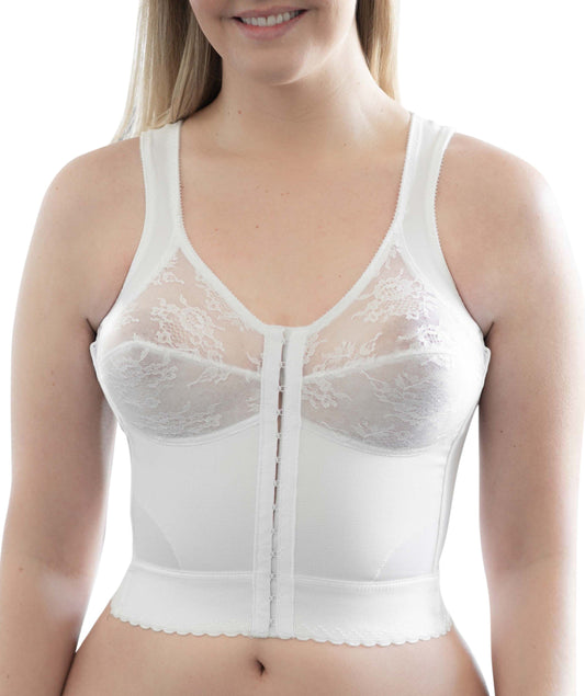 CORTLAND INTIMATES STYLE 9603 - Front Closure Back Support Long Line Bra - White