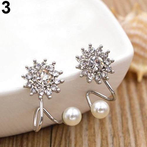 Women Sweet Rhinestone Faux Pearl Snowflake Ear Stud Earrings Jewelry Charm