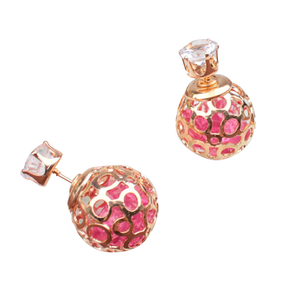 Women Fashion Hollow Ball Ear Jackets Stud Earrings Double Side Piercing Jewelry