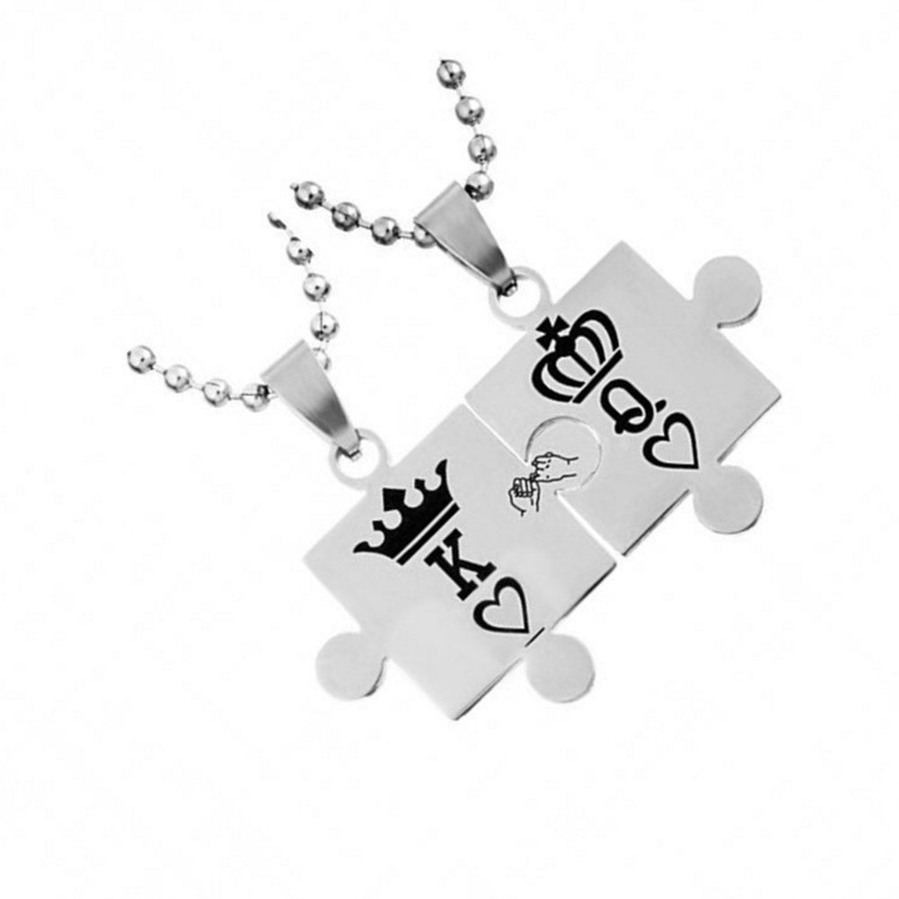 K Q Crown Puzzle Style Pendant Titanium Steel Couple Necklace Jewelry Gift