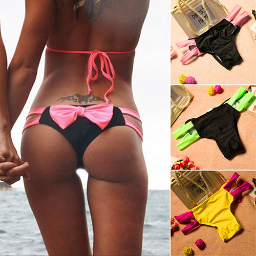 Women Summer Sexy Bowknot T-Back Cut Out Thong Bottom Bikini Swimwear Underpants