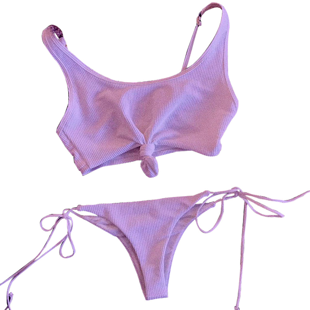 Fashion Women's Bikini Set Bandage Push Up Bra Briefs Solid Color Beachwear
