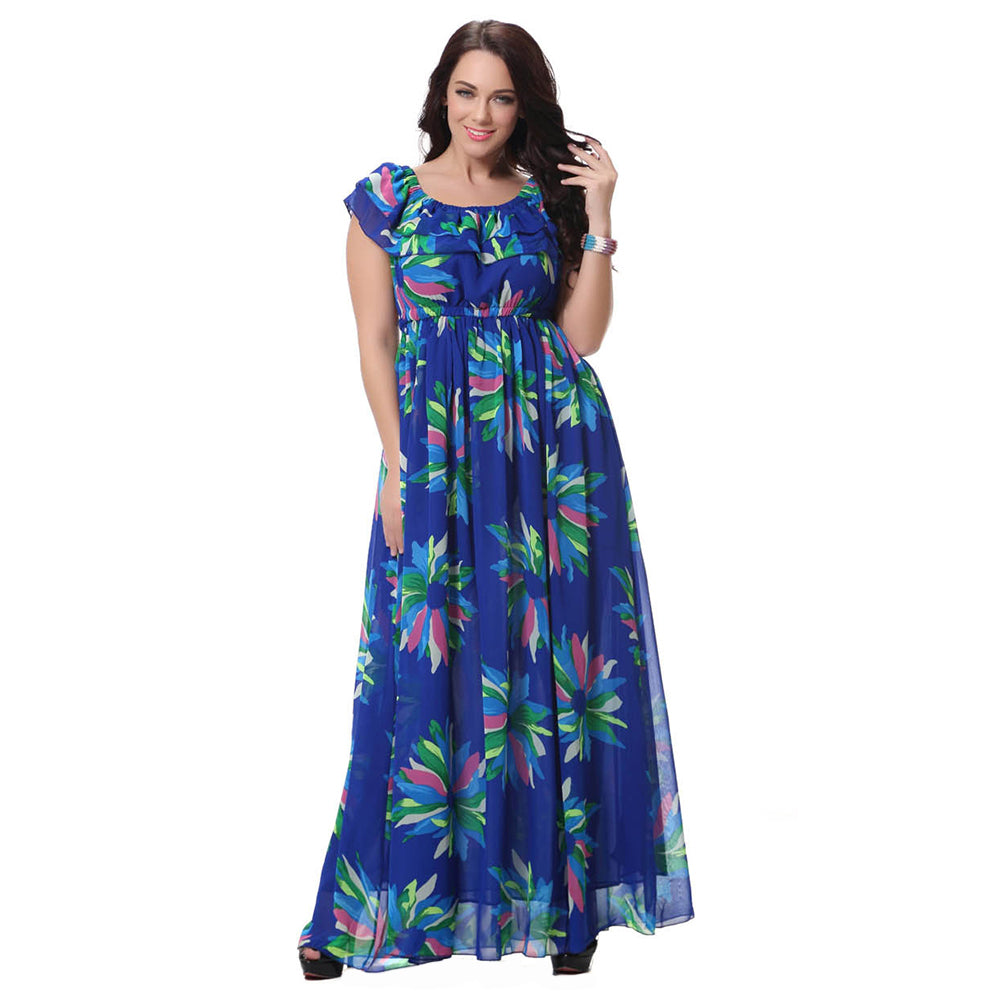 Women's Fashion Summer Chiffon Sleeveless Big Swing Floral Print Long Maxi Dress