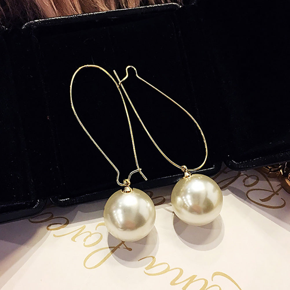 Women Elegant Long U Shape Faux Pearl Pendant Drop Dangle Earrings Jewelry Gifts
