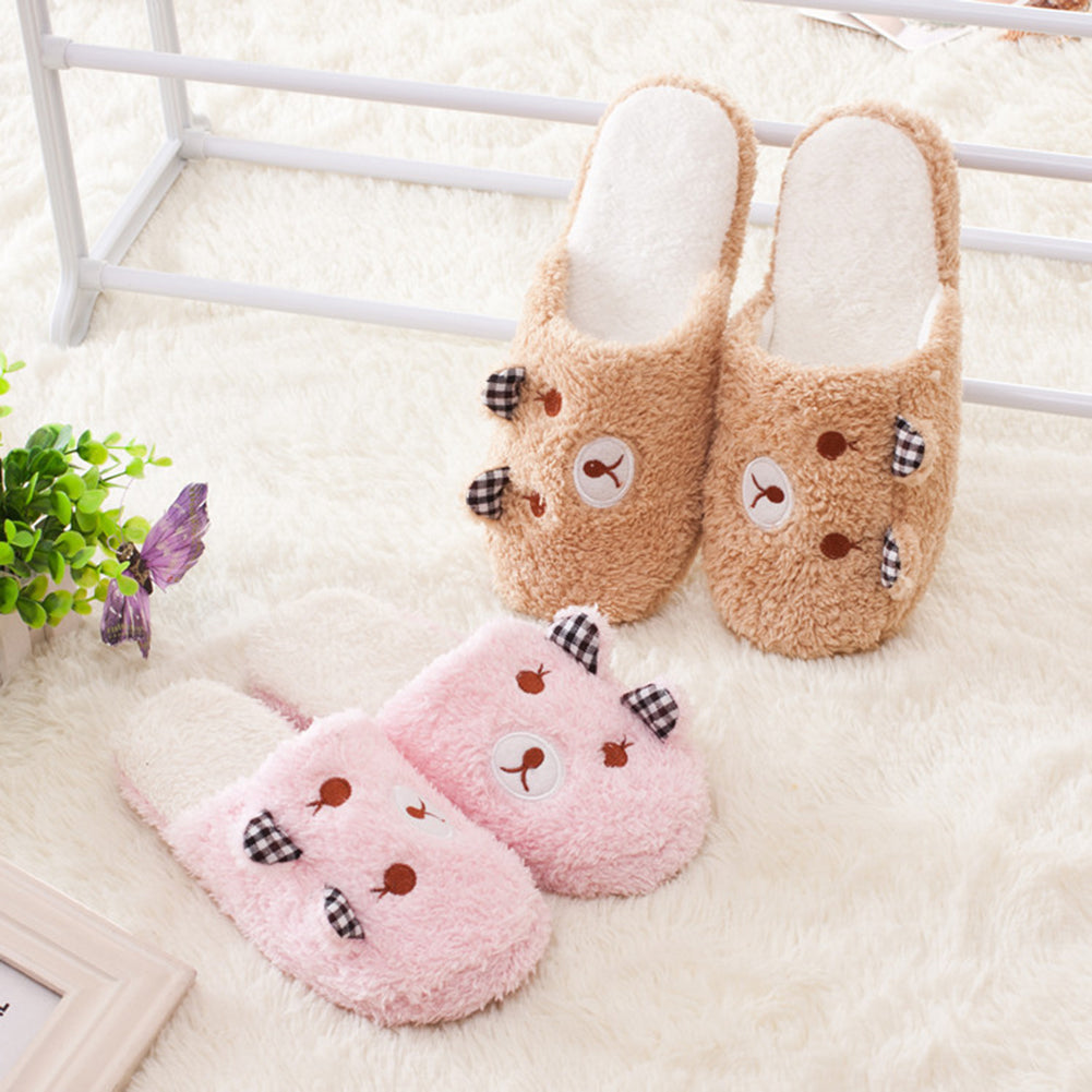 Women Lovely Bear Pattern Soft Sole Cotton-padded Slippers Winter Indoor Shoes