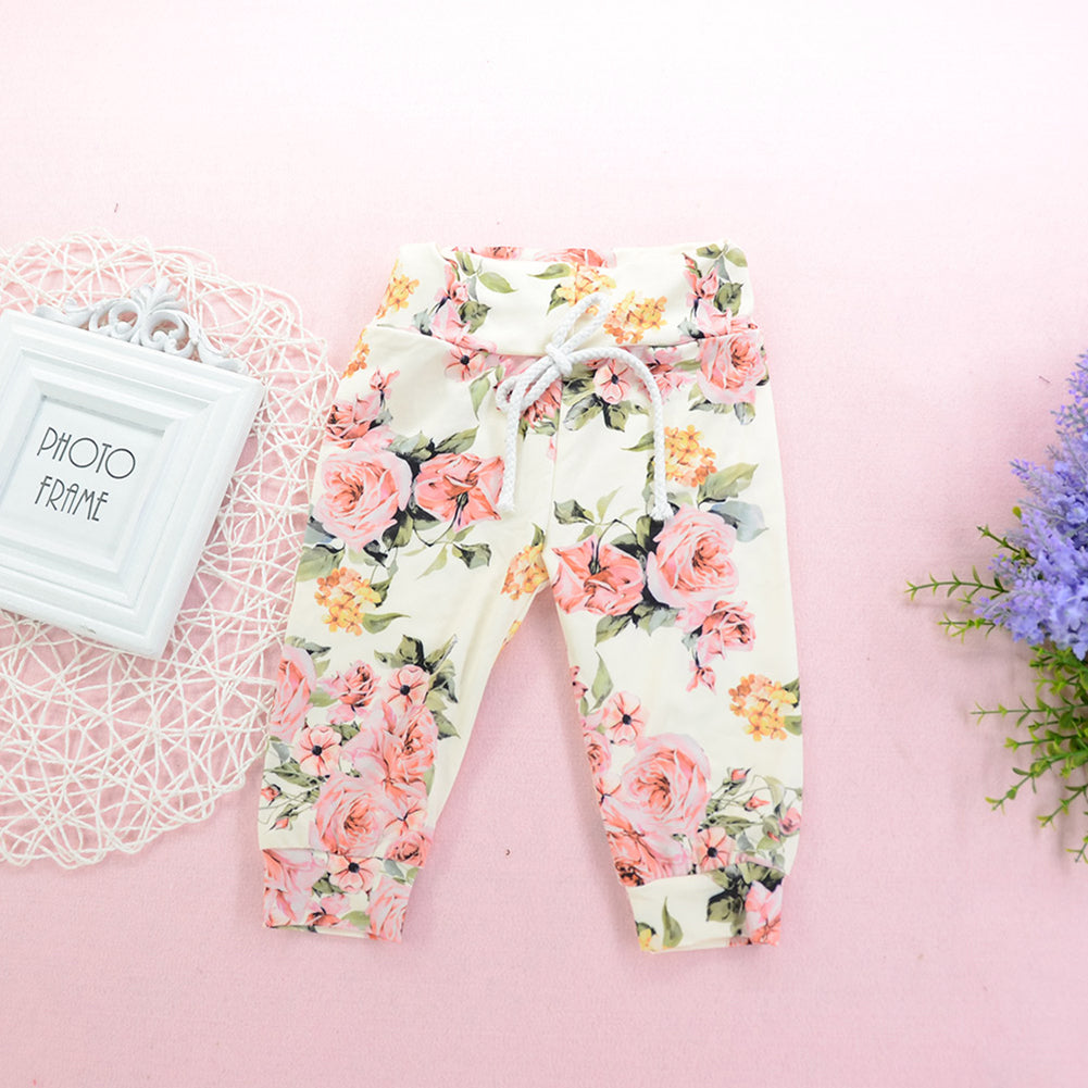 Baby Girl Infant Flower Pattern Long Sleeve Hoodie Pants Hairband Outfit Set